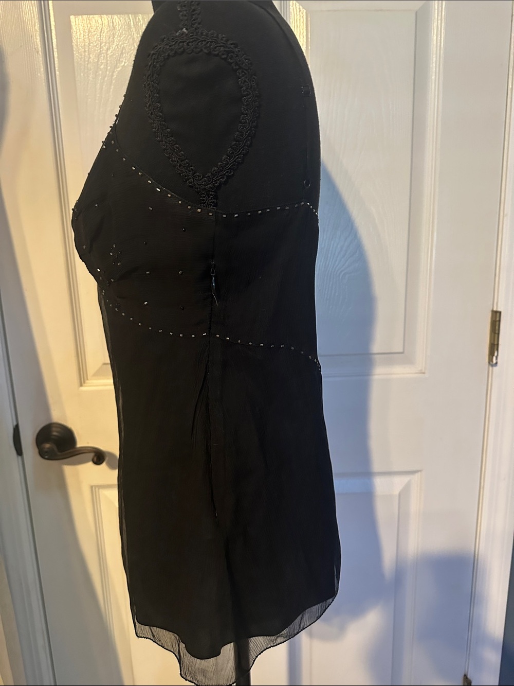 White House Black Market Black Beaded Twist-Front Camisole Top - Picture 8 of 9